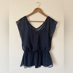 Express Vintage Layered Sheer Black Blue Tiger Print Womens Top Medium VGC